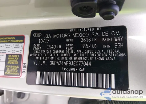 2018 Kia Rio S z USA, uszkodzony, nr VIN 3KPA24AB9JE077044